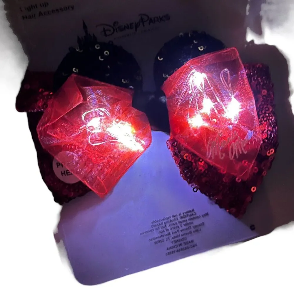Disney Parks Hair Bow Adult Red Light-Up Minnie Mouse Light Up Ears Heart Parade